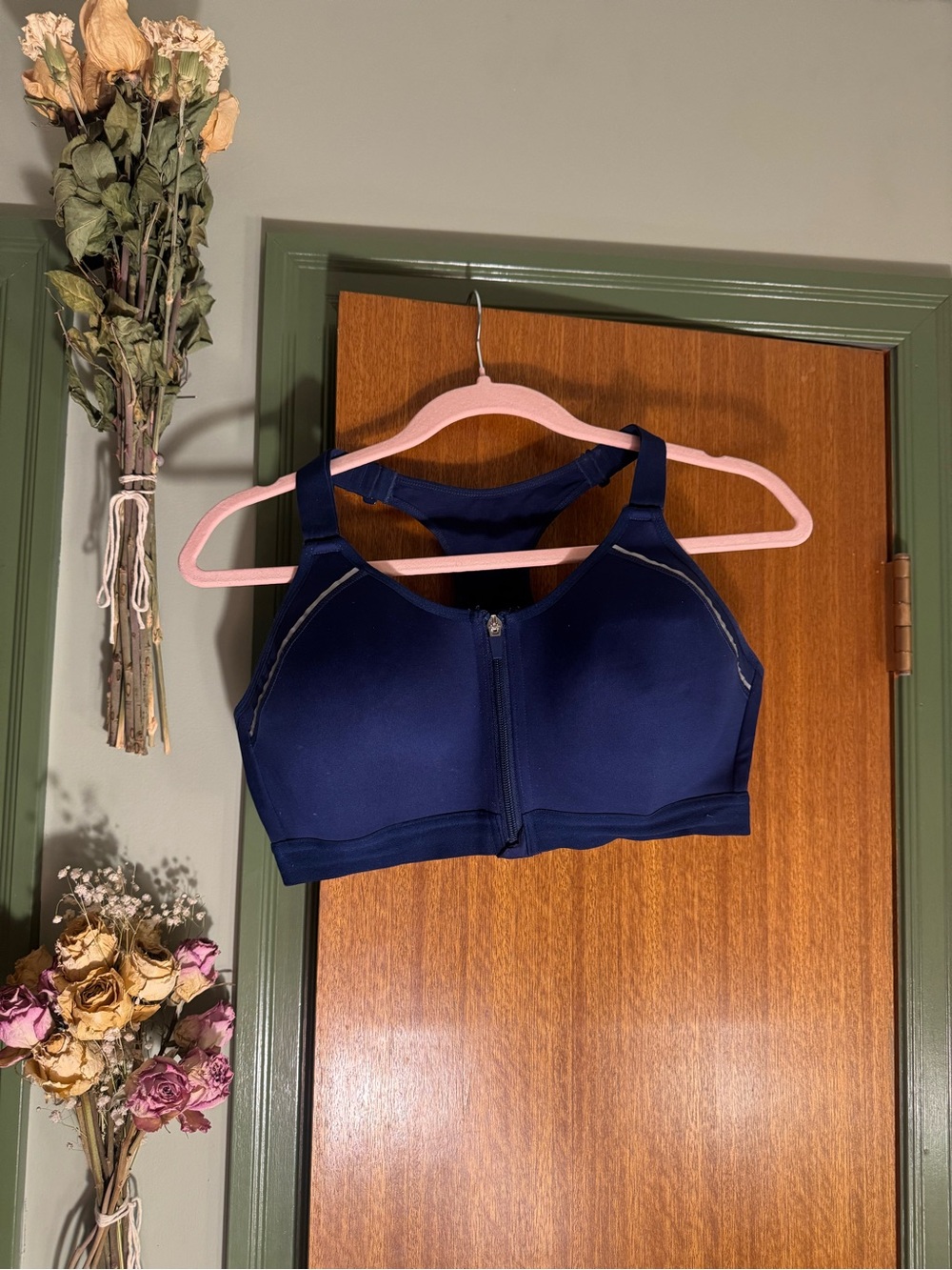 High Support Front-Zip Sports Bra - Navy
